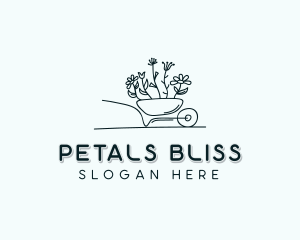 Wheelbarrow Flower Gardener logo design