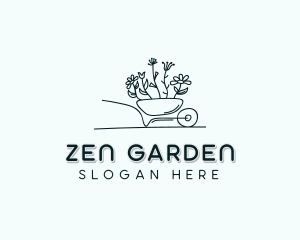 Wheelbarrow Flower Gardener logo design