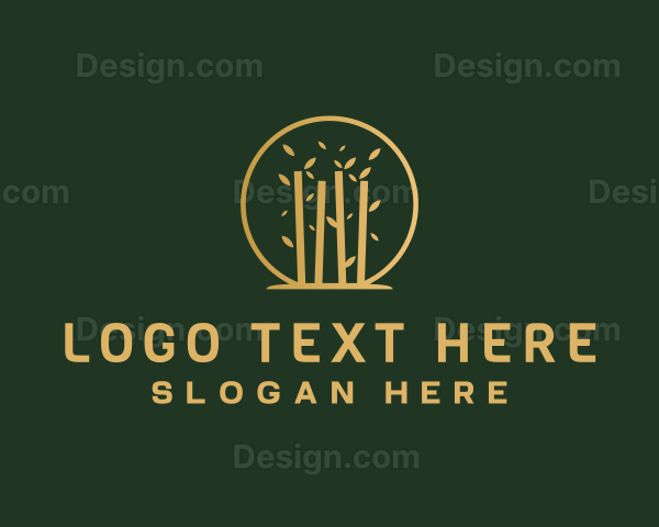 Gold Bamboo Tree Leaves Logo