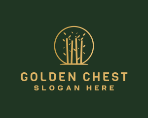 Gold Bamboo Tree Leaves logo design