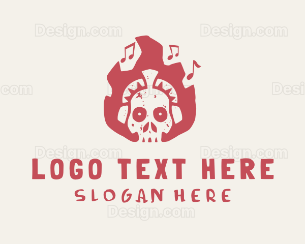 Fire Headphones Skull Logo