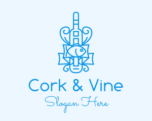 Blue Fish Wine Bottle logo design