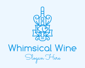 Blue Fish Wine Bottle logo design