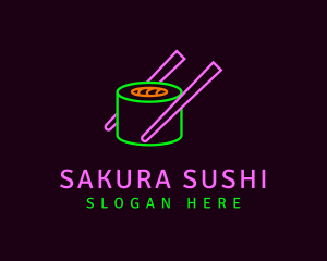 Neon Sushi Chopsticks logo design