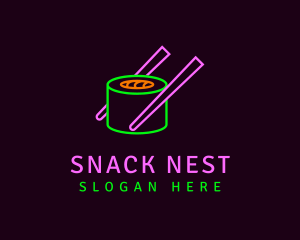 Neon Sushi Chopsticks logo design