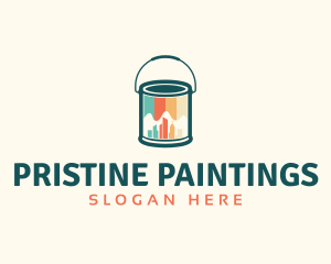 Paint Bucket Cityscape Painting logo design