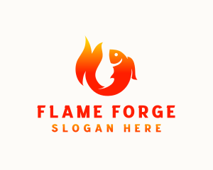 Fish Flame BBQ logo design