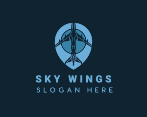 Location Pin Plane Transport logo design