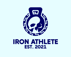 Blue Kettlebell Skull  logo design