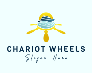 Yacht Steering Wheel Sunset logo design