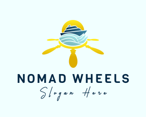 Yacht Steering Wheel Sunset logo design