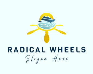 Yacht Steering Wheel Sunset logo design