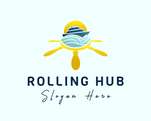 Yacht Steering Wheel Sunset logo design