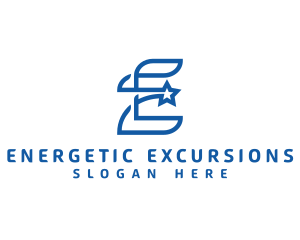 Blue E Star logo design