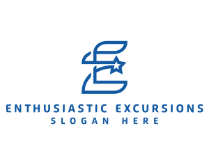 Blue E Star logo design