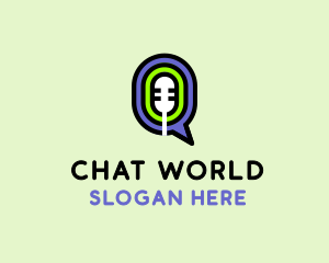 Microphone Chat Bubble Podcast logo design