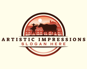 Farmer Cattle Pasture logo design