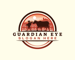 Farmer Cattle Pasture logo design