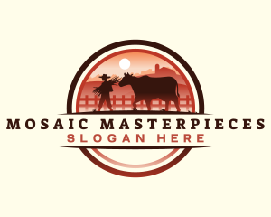 Farmer Cattle Pasture logo design