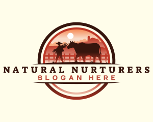 Farmer Cattle Pasture logo design