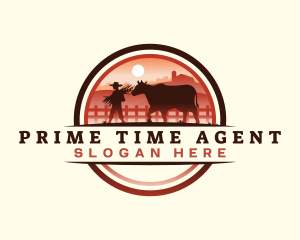 Farmer Cattle Pasture logo design