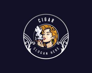 Woman Smoking Cigarette logo design