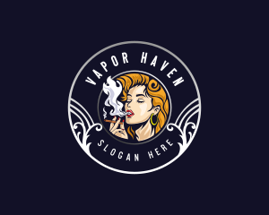 Woman Smoking Cigarette logo design