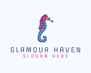 Aquatic Seahorse Scribble Logo