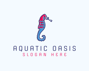 Aquatic Seahorse Scribble logo design