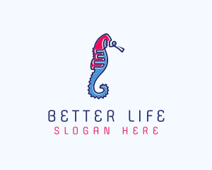 Aquatic Seahorse Scribble logo design