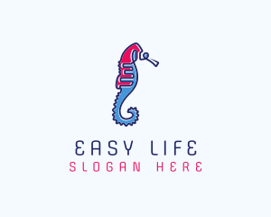 Aquatic Seahorse Scribble logo design