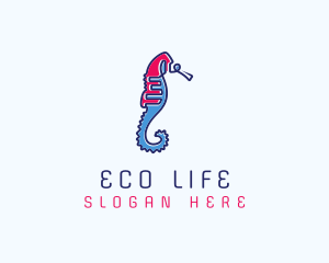 Aquatic Seahorse Scribble logo design