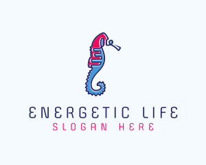 Aquatic Seahorse Scribble logo design