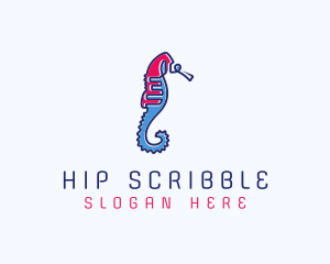 Aquatic Seahorse Scribble logo design