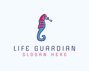 Aquatic Seahorse Scribble logo design