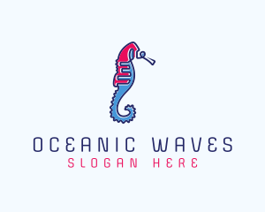 Aquatic Seahorse Scribble logo design