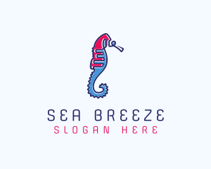 Aquatic Seahorse Scribble logo design