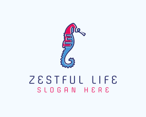 Aquatic Seahorse Scribble logo design