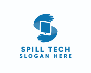 Blue Tech Hands Letter S logo design