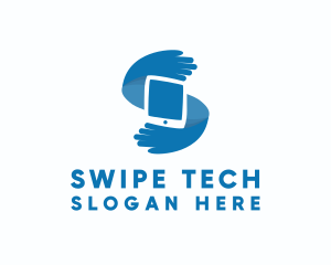 Blue Tech Hands Letter S logo design