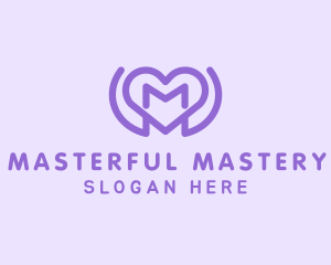 Purple Love Heart Letter M logo design