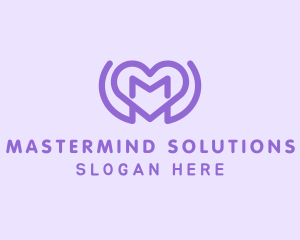 Purple Love Heart Letter M logo design