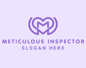 Purple Love Heart Letter M logo design