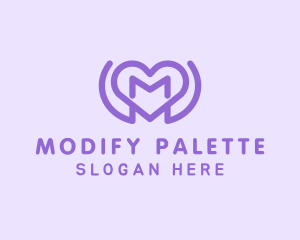 Purple Love Heart Letter M logo design