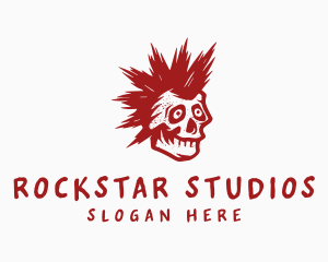 Punk Skull Mohawk Rockstar  logo design