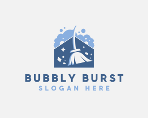 House Broom Bubble Cleaning  logo design