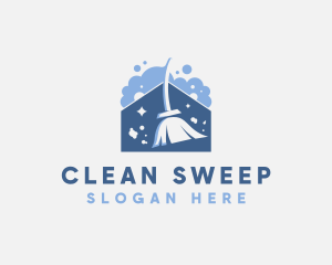 House Broom Bubble Cleaning  logo design