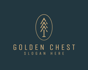 Gold Pine Tree Forest logo design