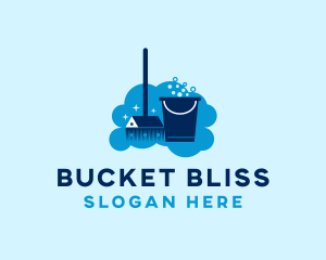 Home Cleaning Bucket Broom logo design