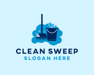 Home Cleaning Bucket Broom logo design